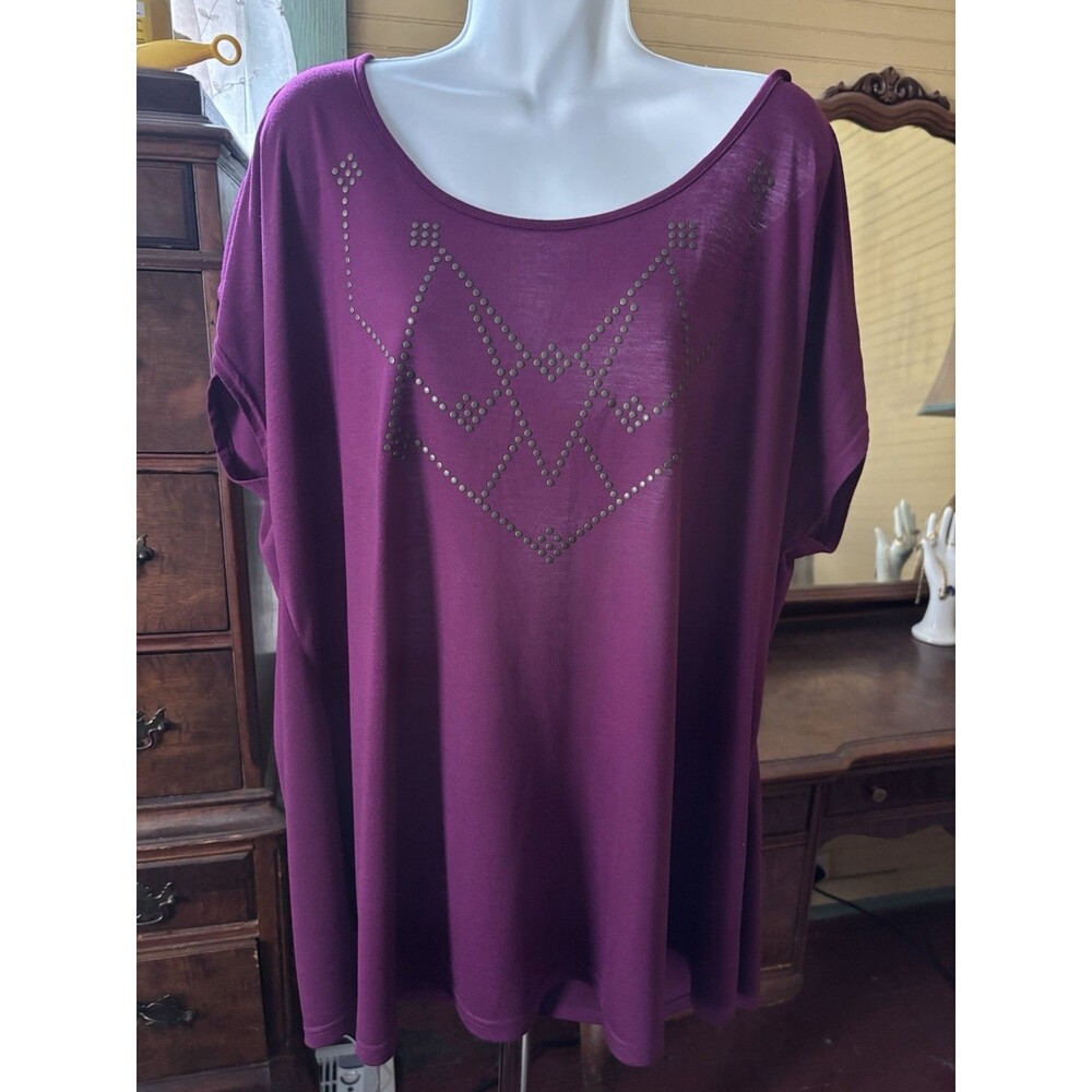 Women’s LYS Purple Studded Cap Sleeve Shirt Size 3x Poly Blend 52” Bust 30” L